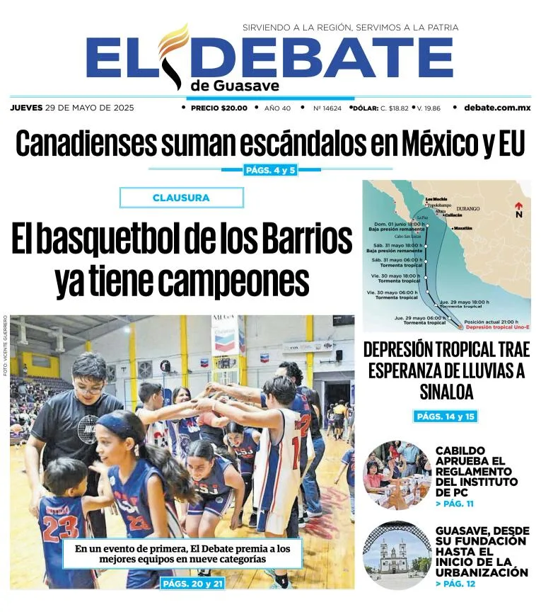 Portada de El Debate de Guasave del jueves, 29 de mayo de 2025