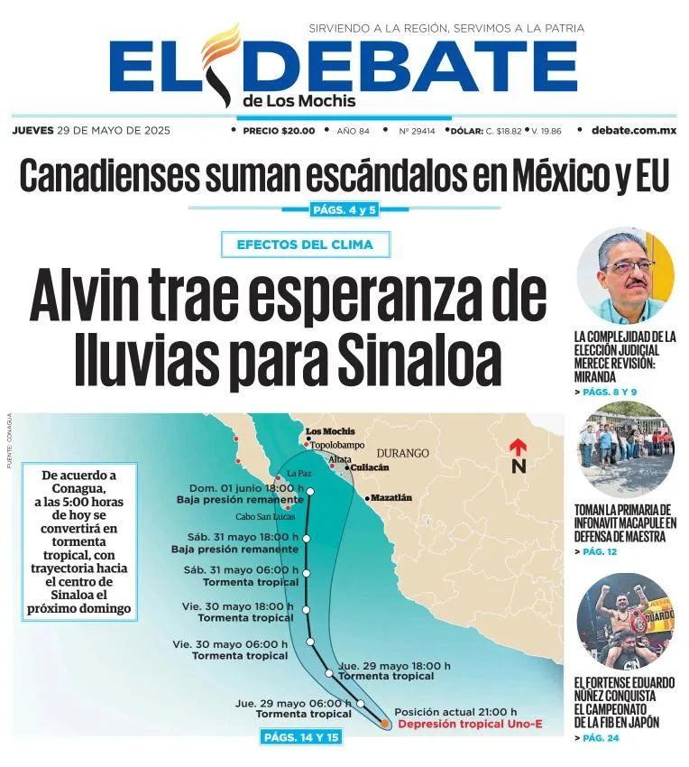 Portada de El Debate de los Mochis del jueves, 29 de mayo de 2025