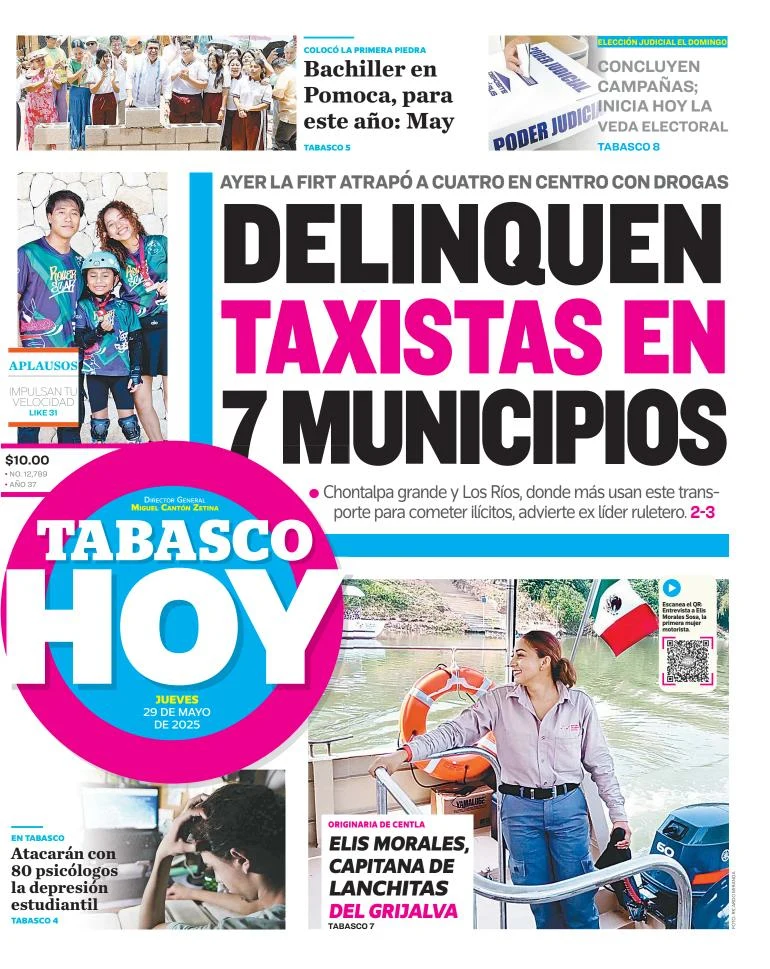 Portada de Tabasco Hoy del jueves, 29 de mayo de 2025