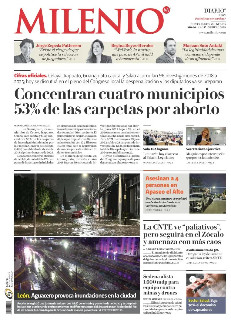 Portada de Milenio Leon del jueves, 29 de mayo de 2025