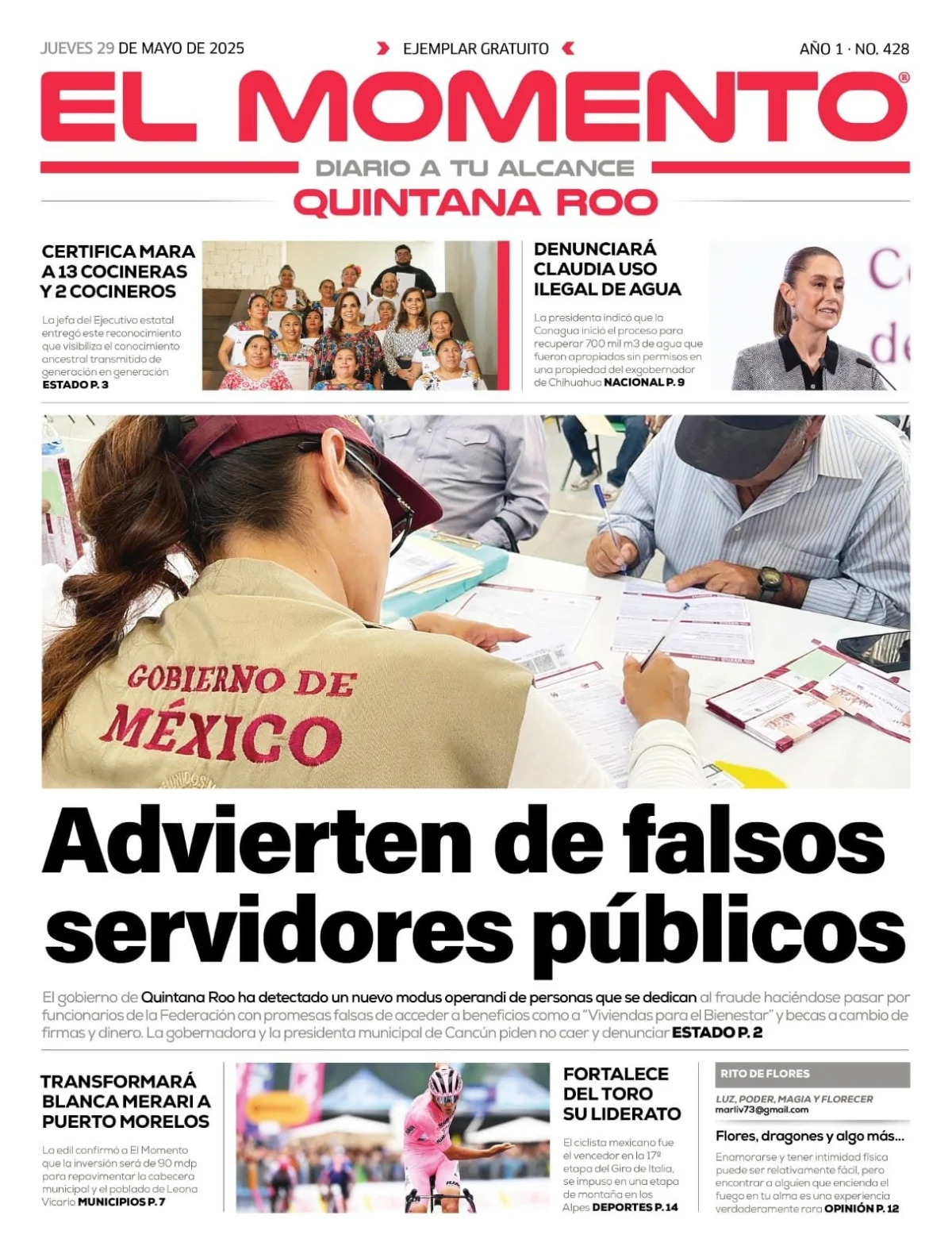 Portada de El Momento Quintana Roo del jueves, 29 de mayo de 2025