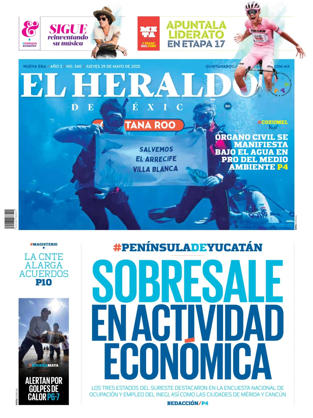 Portada de El Heraldo de Mexico - Quintana Roo del jueves, 29 de mayo de 2025