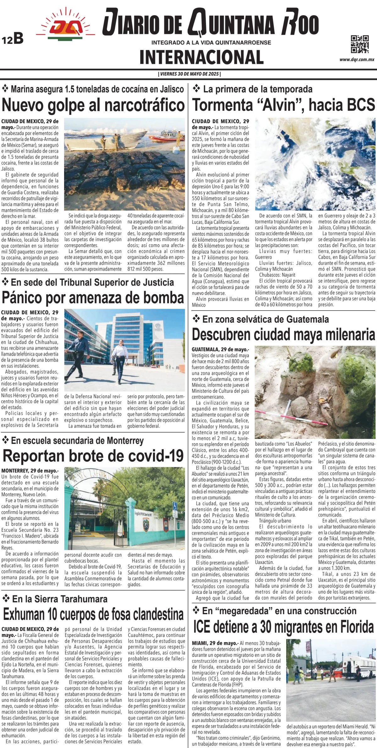 Portada de Diario de Quintana Roo (contra Portada)