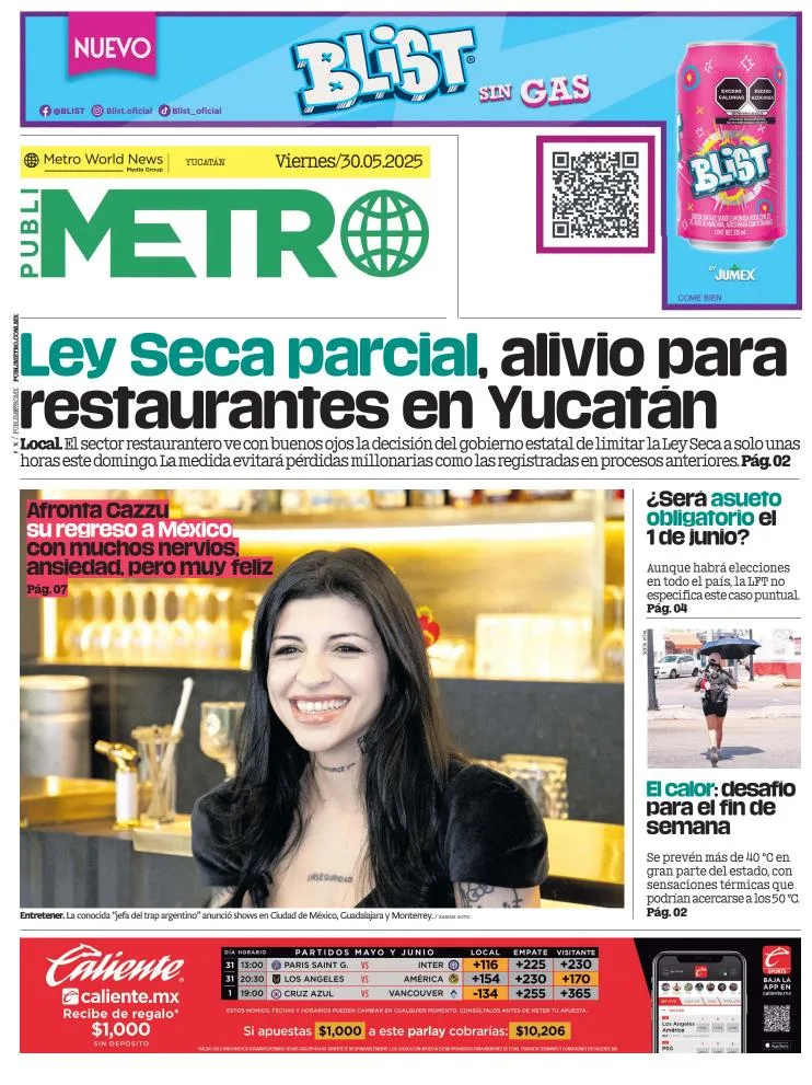 Portada de Publimetro Merida del viernes, 30 de mayo de 2025