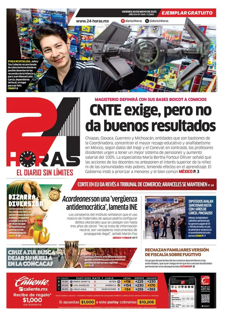 Portada de 24 Horas del viernes, 30 de mayo de 2025