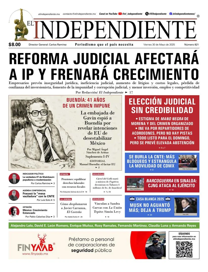 Portada de El Independiente del viernes, 30 de mayo de 2025