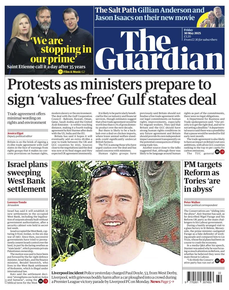 Portada de The Guardian (reino Unido) del viernes, 30 de mayo de 2025