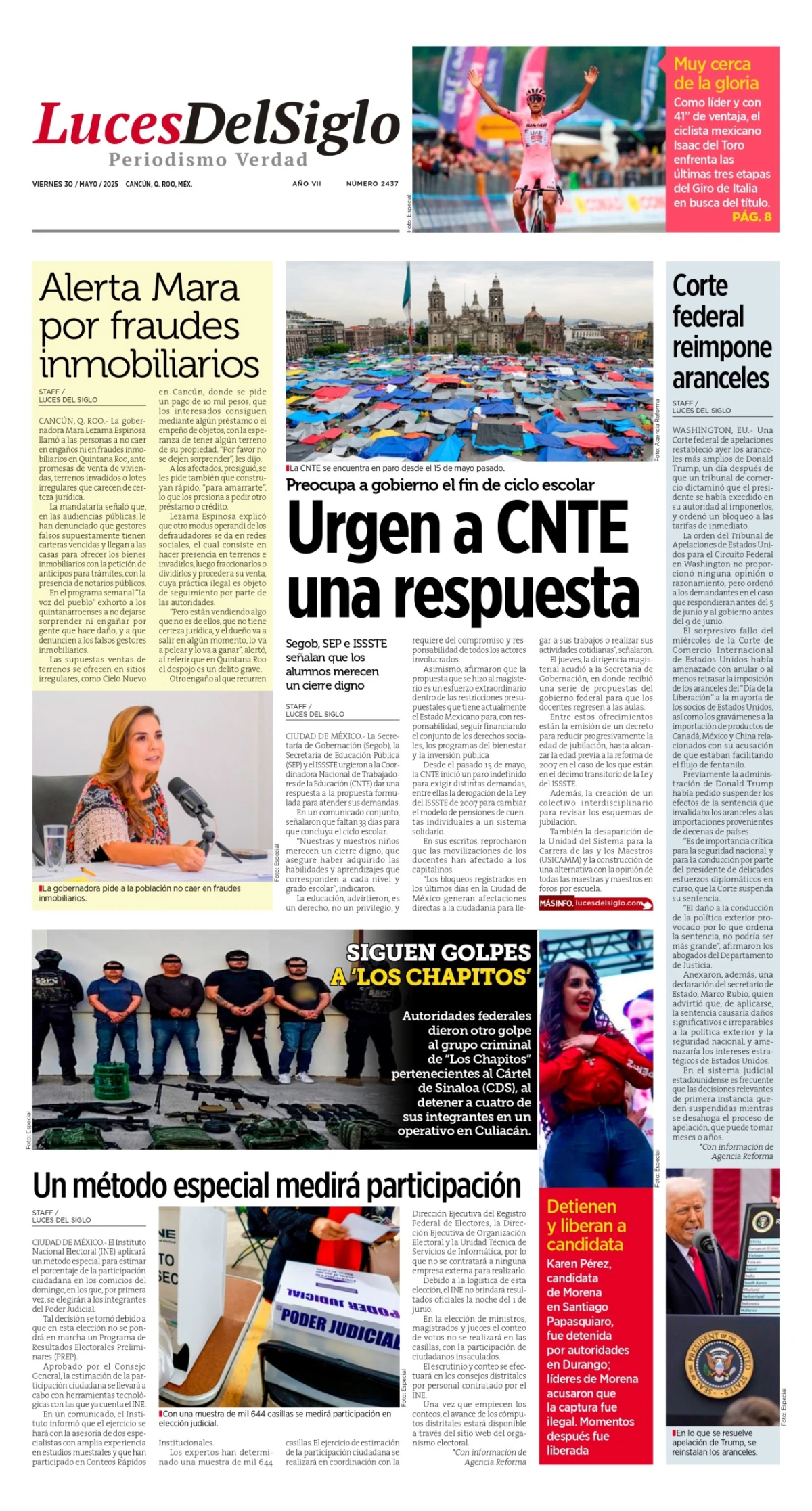 Portada de Luces del Siglo del viernes, 30 de mayo de 2025