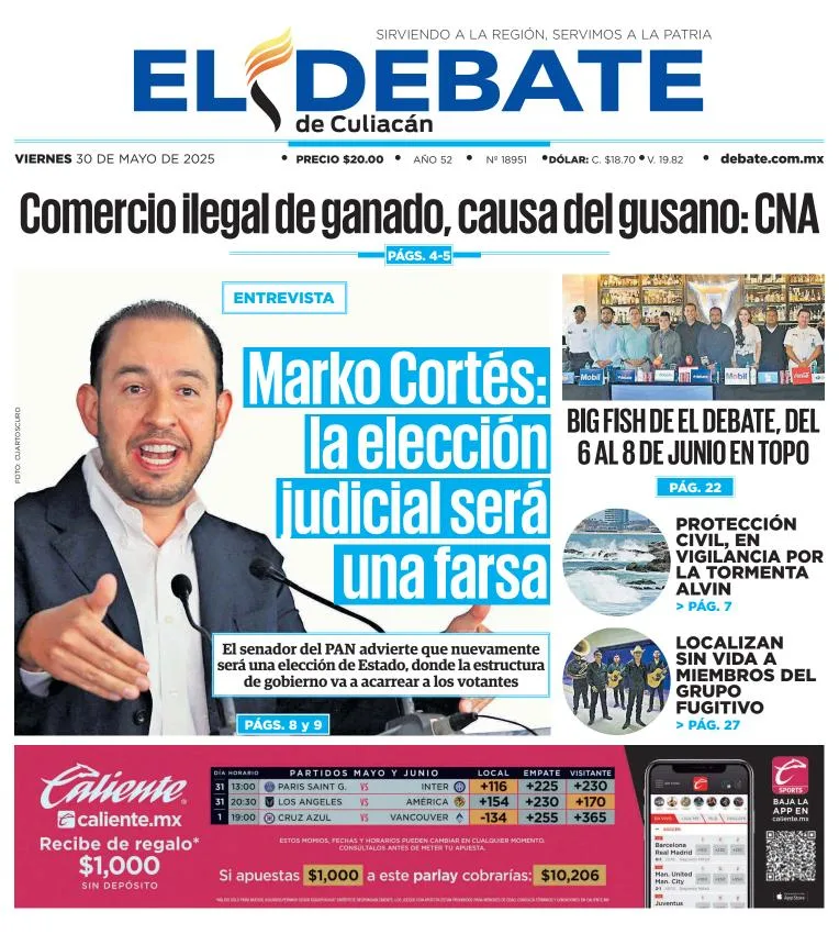 Portada de El Debate de Culiacan del viernes, 30 de mayo de 2025
