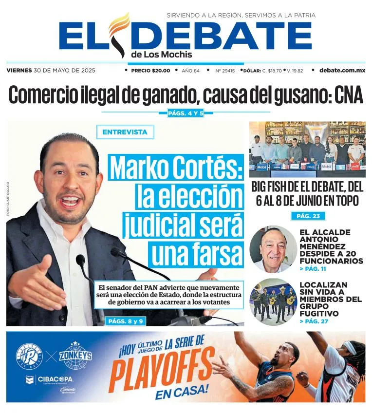 Portada de El Debate de los Mochis del viernes, 30 de mayo de 2025