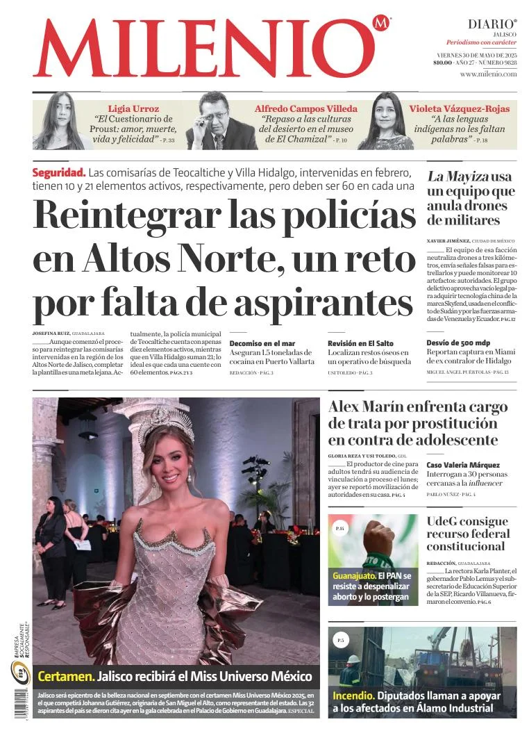Portada de Milenio Jalisco del viernes, 30 de mayo de 2025