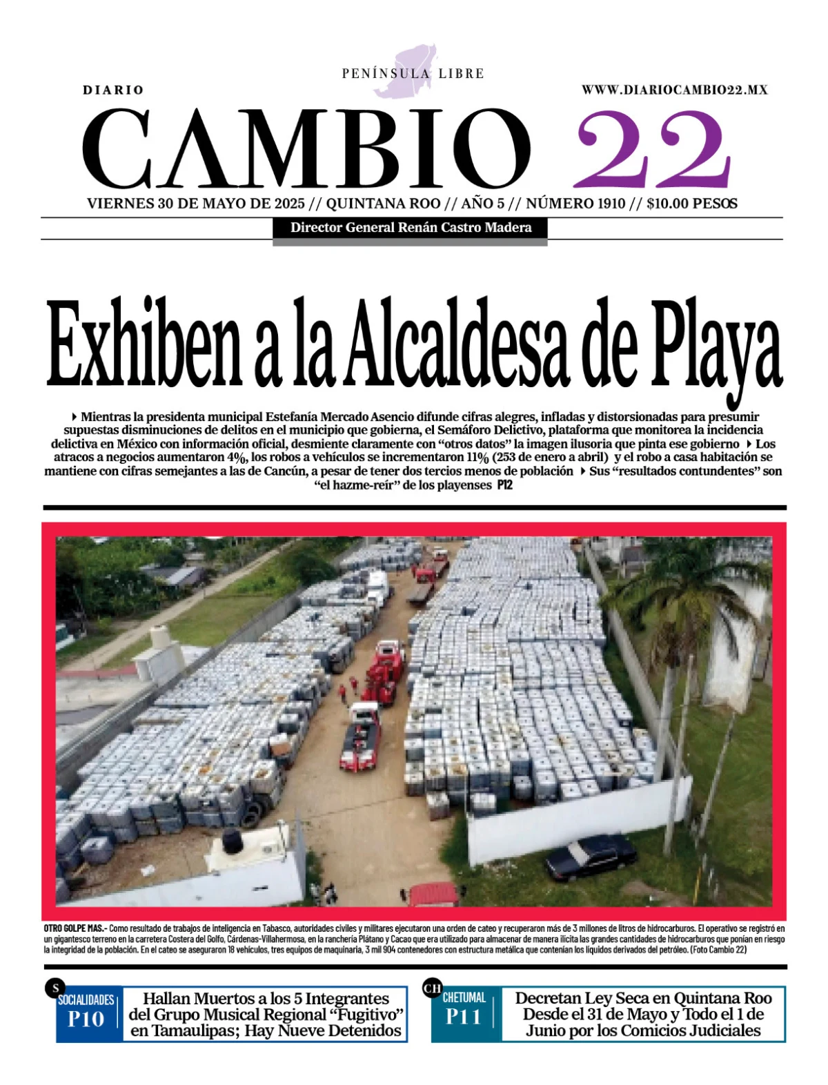 Portada de Diario Cambio 22 (contra Portada) del viernes, 30 de mayo de 2025