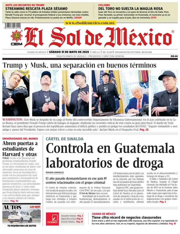 Portada de El Sol de Mexico