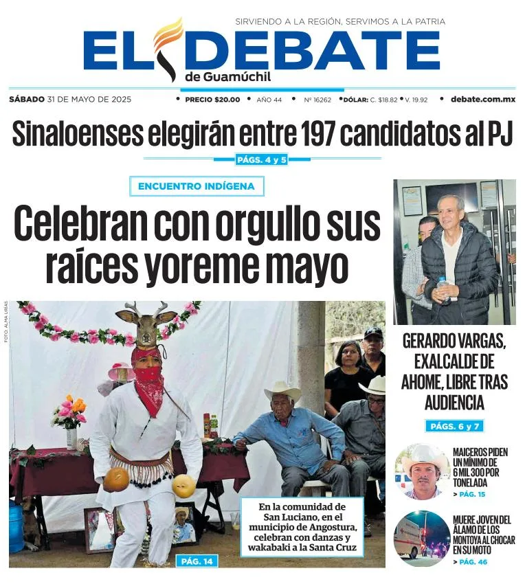 Portada de El Debate de Guamuchil del sábado, 31 de mayo de 2025