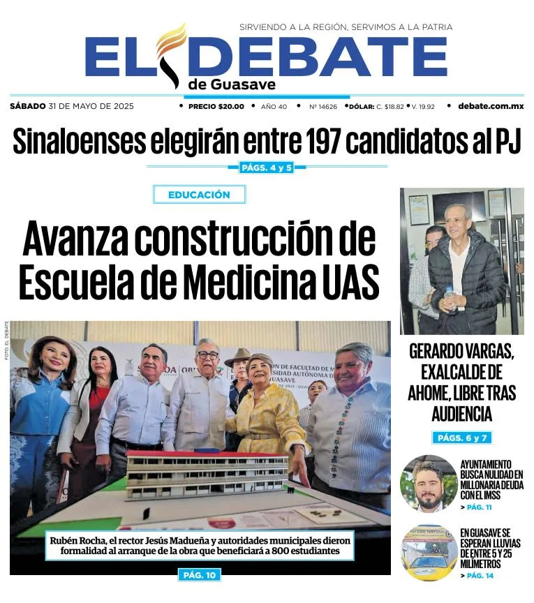 Portada de El Debate de Guasave del sábado, 31 de mayo de 2025