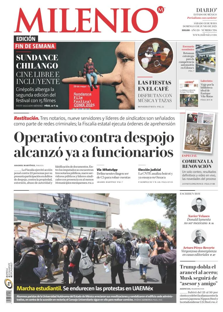 Portada de Milenio Edo de Mexico del sábado, 31 de mayo de 2025