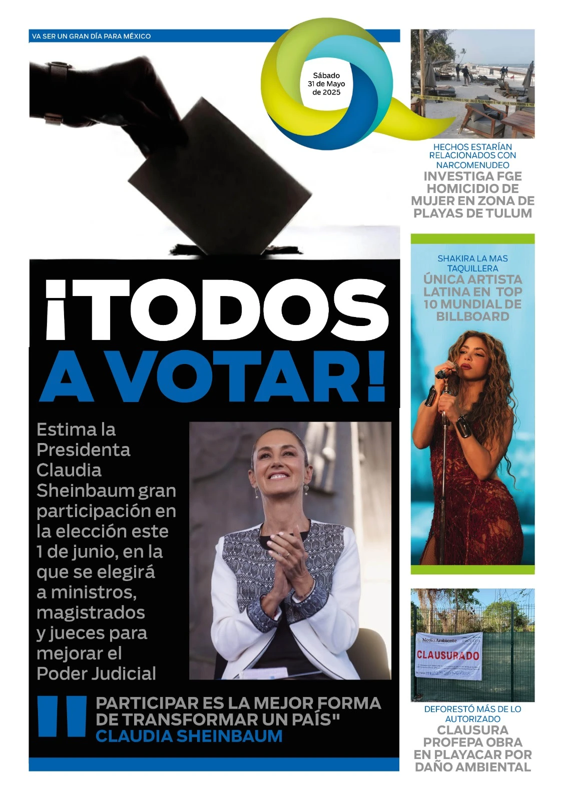 Portada de El Quintana Roo (contraportada) del sábado, 31 de mayo de 2025