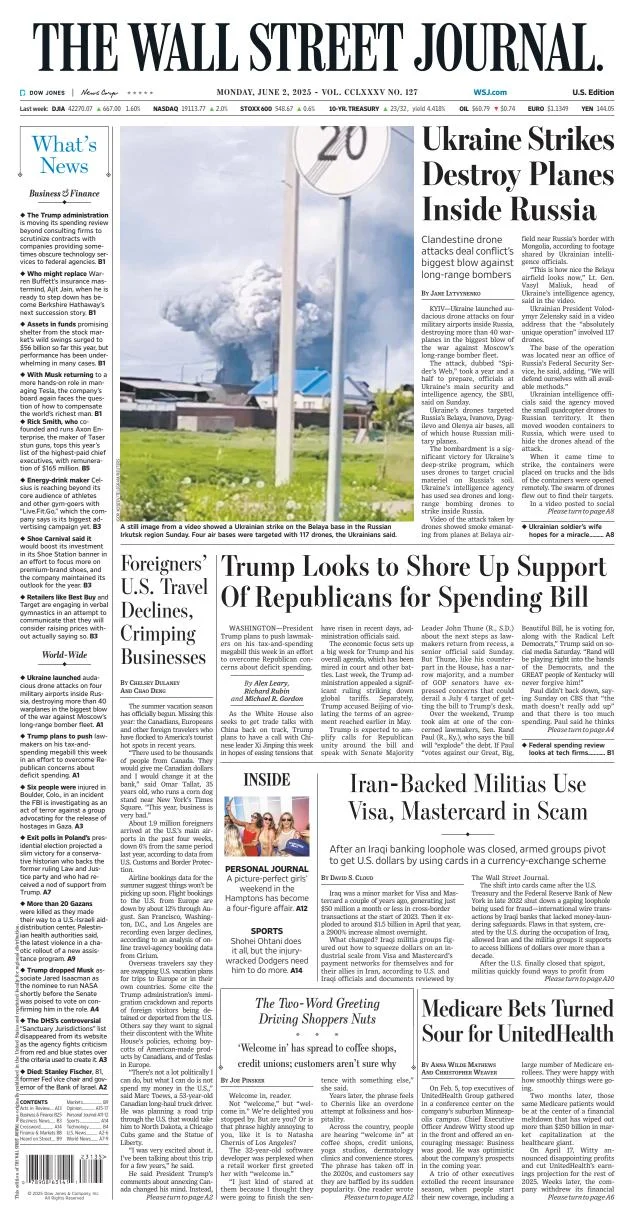 Portada de The Wall Street Journal del lunes, 2 de junio de 2025