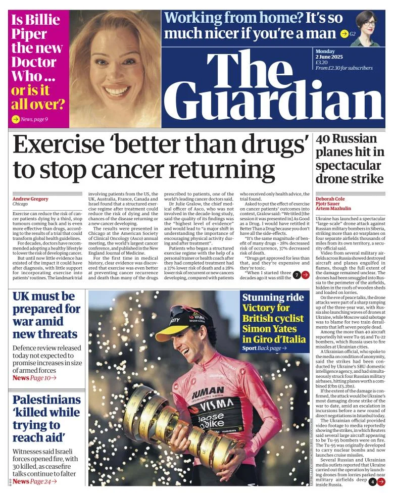 Portada de The Guardian (reino Unido) del lunes, 2 de junio de 2025