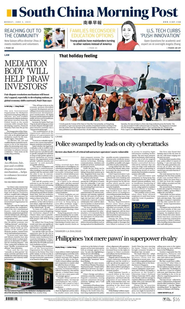 Portada de South China Morning Post del lunes, 2 de junio de 2025
