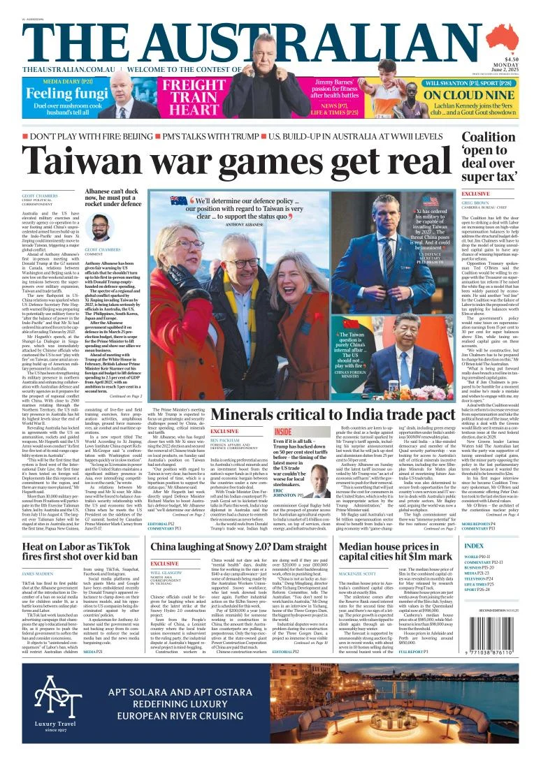 Portada de The Australian del lunes, 2 de junio de 2025