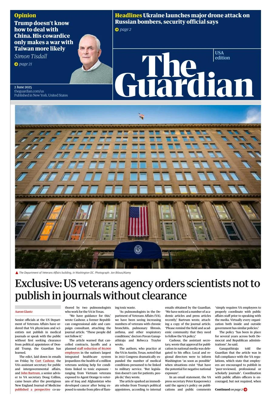 Portada de The Guardian (usa) del lunes, 2 de junio de 2025