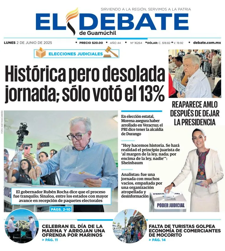 Portada de El Debate de Guamuchil del lunes, 2 de junio de 2025