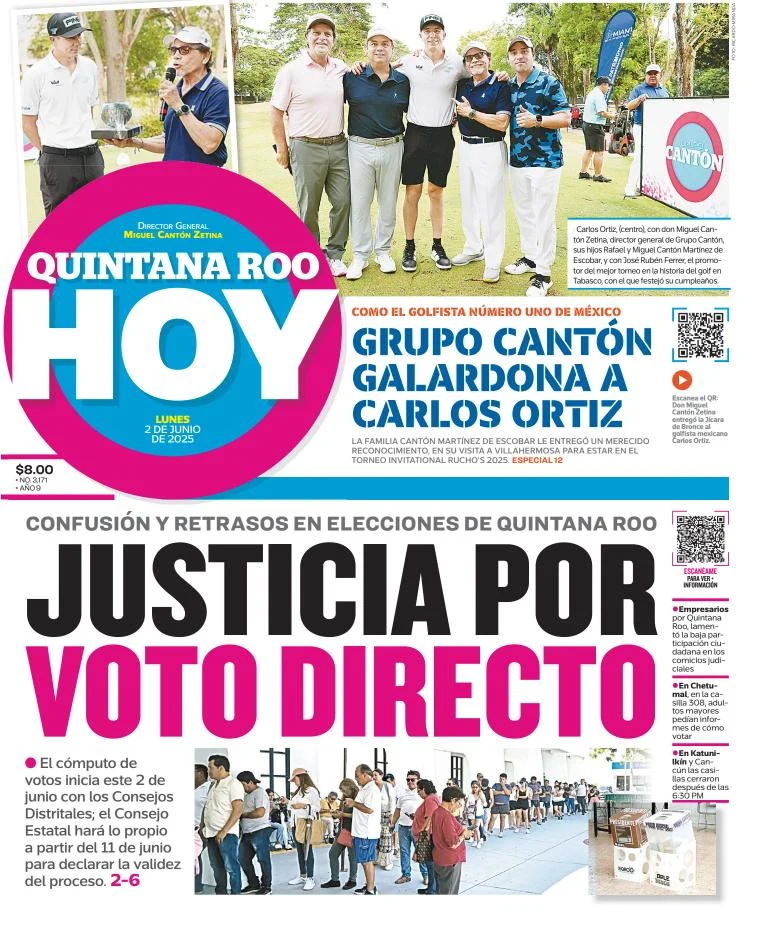 Portada de Quintana Roo Hoy del lunes, 2 de junio de 2025