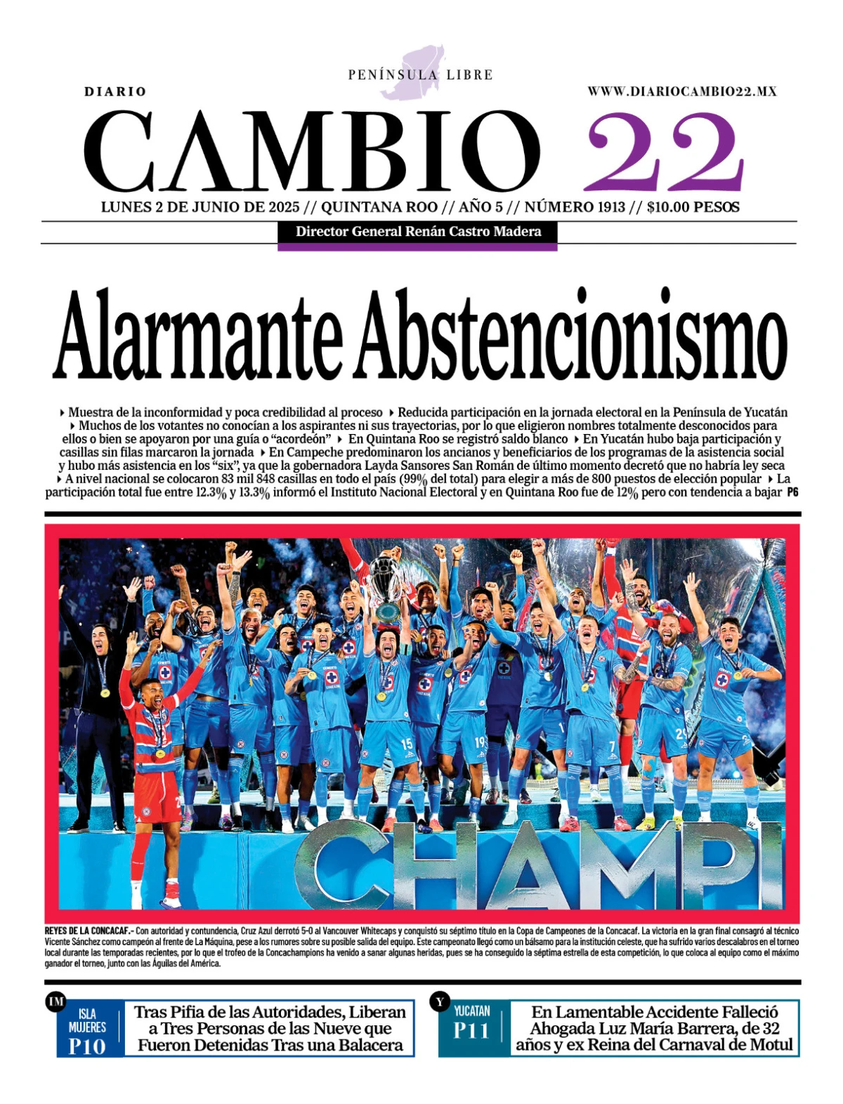 Portada de Diario Cambio 22 del lunes, 2 de junio de 2025