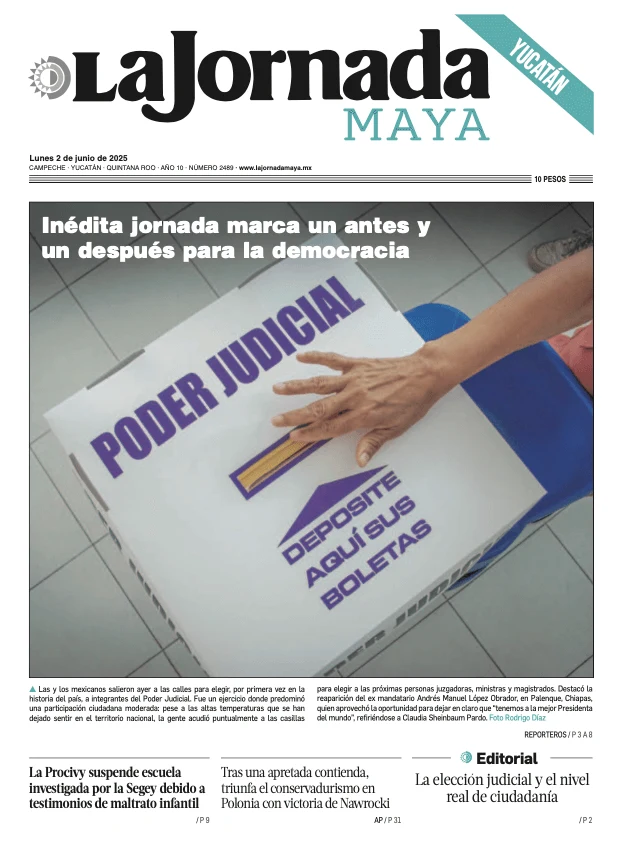 Portada de La Jornada Maya Yucatán del lunes, 2 de junio de 2025