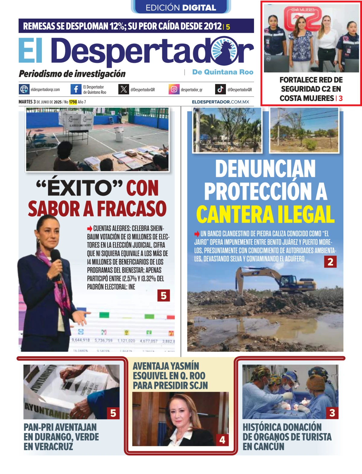 Portada de El Despertador de Quintana Roo del martes, 3 de junio de 2025