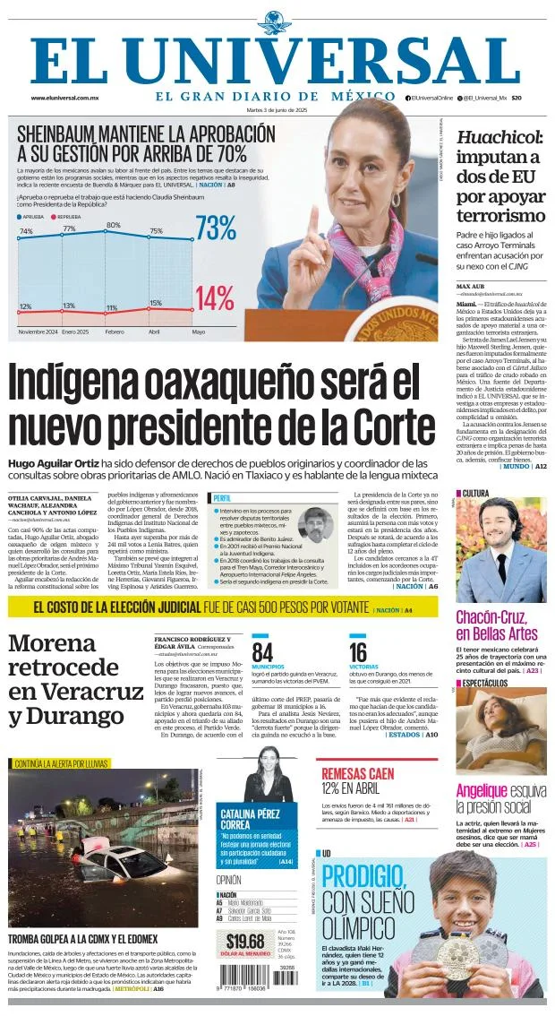 Portada de El Universal del martes, 3 de junio de 2025