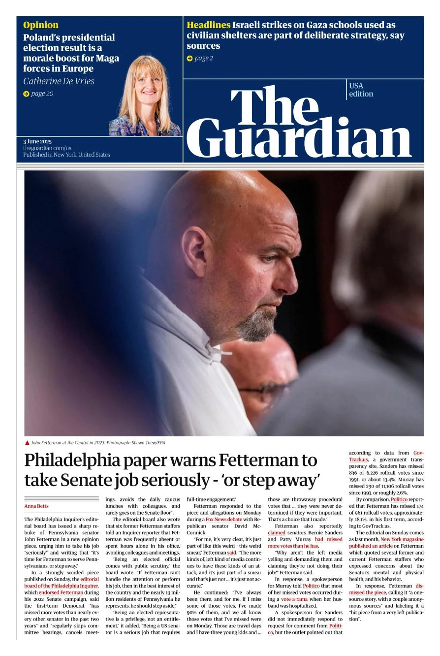 Portada de The Guardian (usa) del martes, 3 de junio de 2025