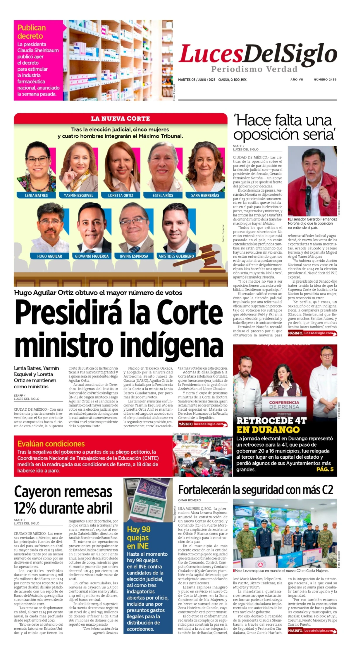 Portada de Luces del Siglo del martes, 3 de junio de 2025