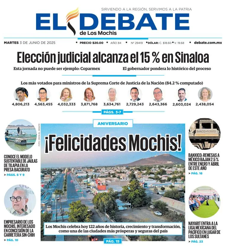 Portada de El Debate de los Mochis del martes, 3 de junio de 2025