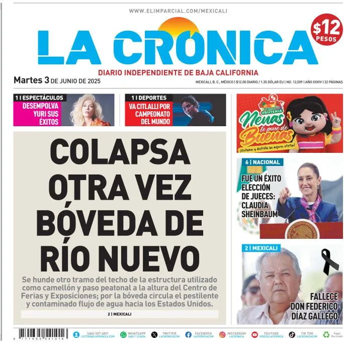 Portada de La Cronica del martes, 3 de junio de 2025