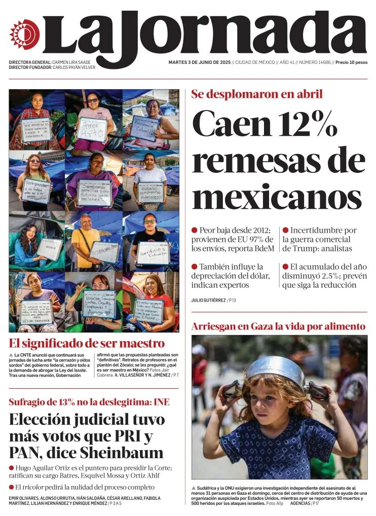 Portada de La Jornada del martes, 3 de junio de 2025