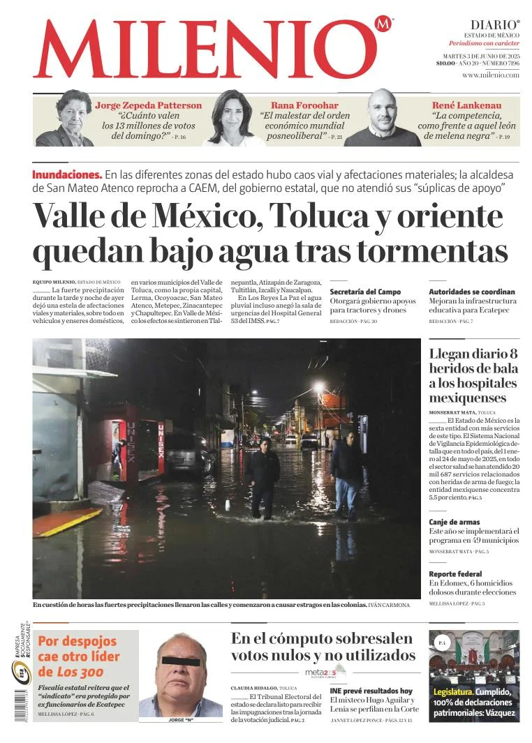 Portada de Milenio Edo de Mexico del martes, 3 de junio de 2025