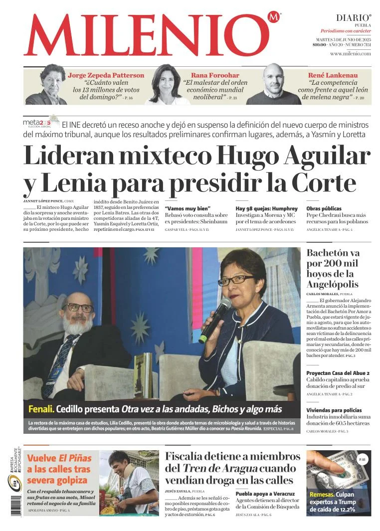 Portada de Milenio Puebla del martes, 3 de junio de 2025