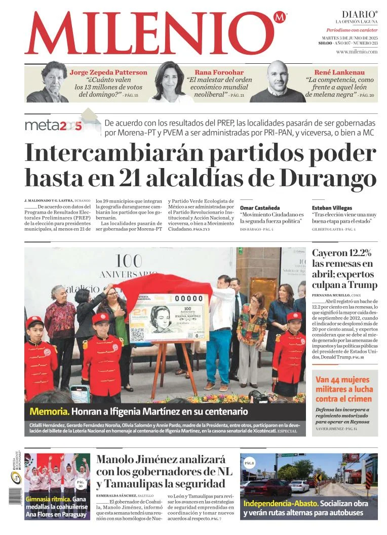 Portada de Milenio Laguna del martes, 3 de junio de 2025