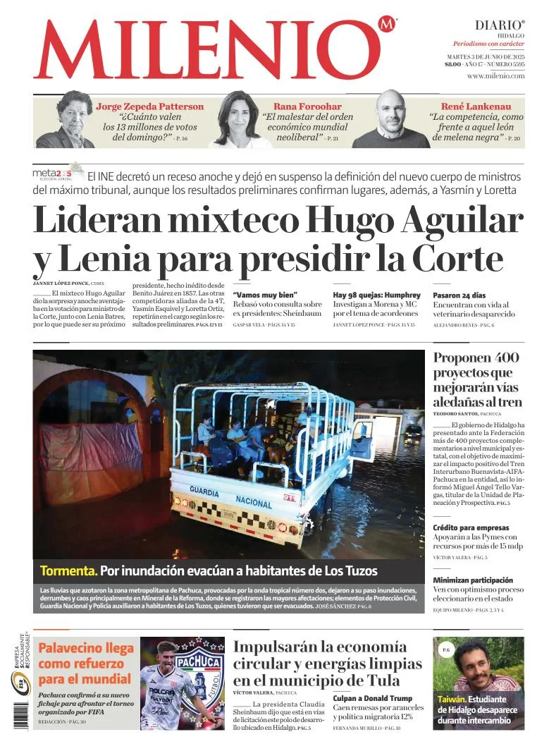 Portada de Milenio Hidalgo del martes, 3 de junio de 2025