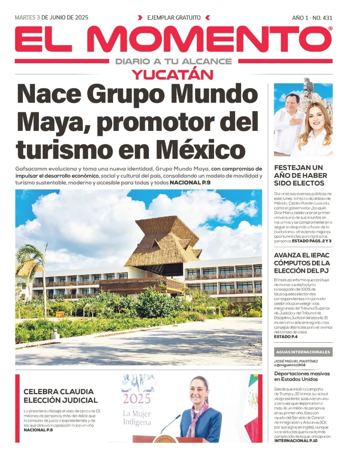 Portada de El Momento Yucatan del martes, 3 de junio de 2025