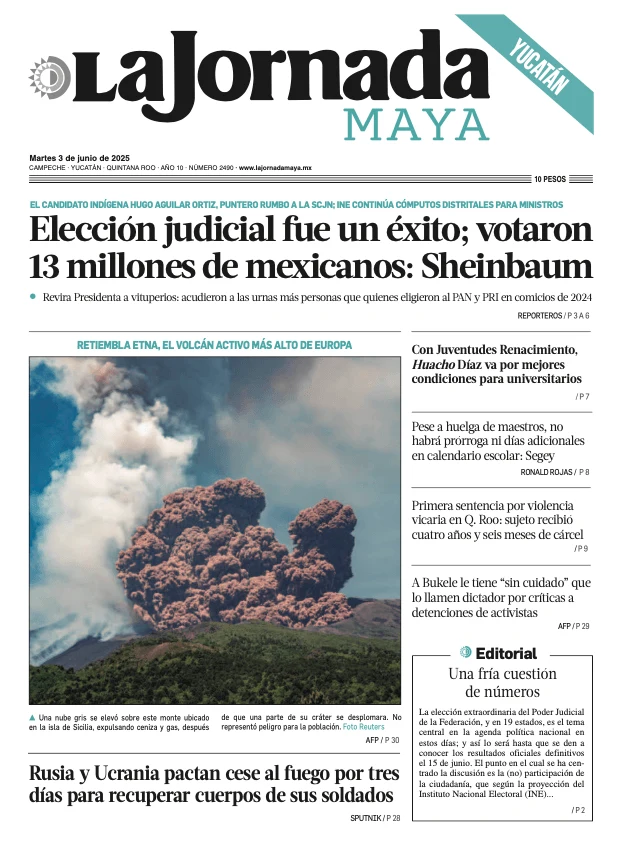 Portada de La Jornada Maya Yucatán del martes, 3 de junio de 2025