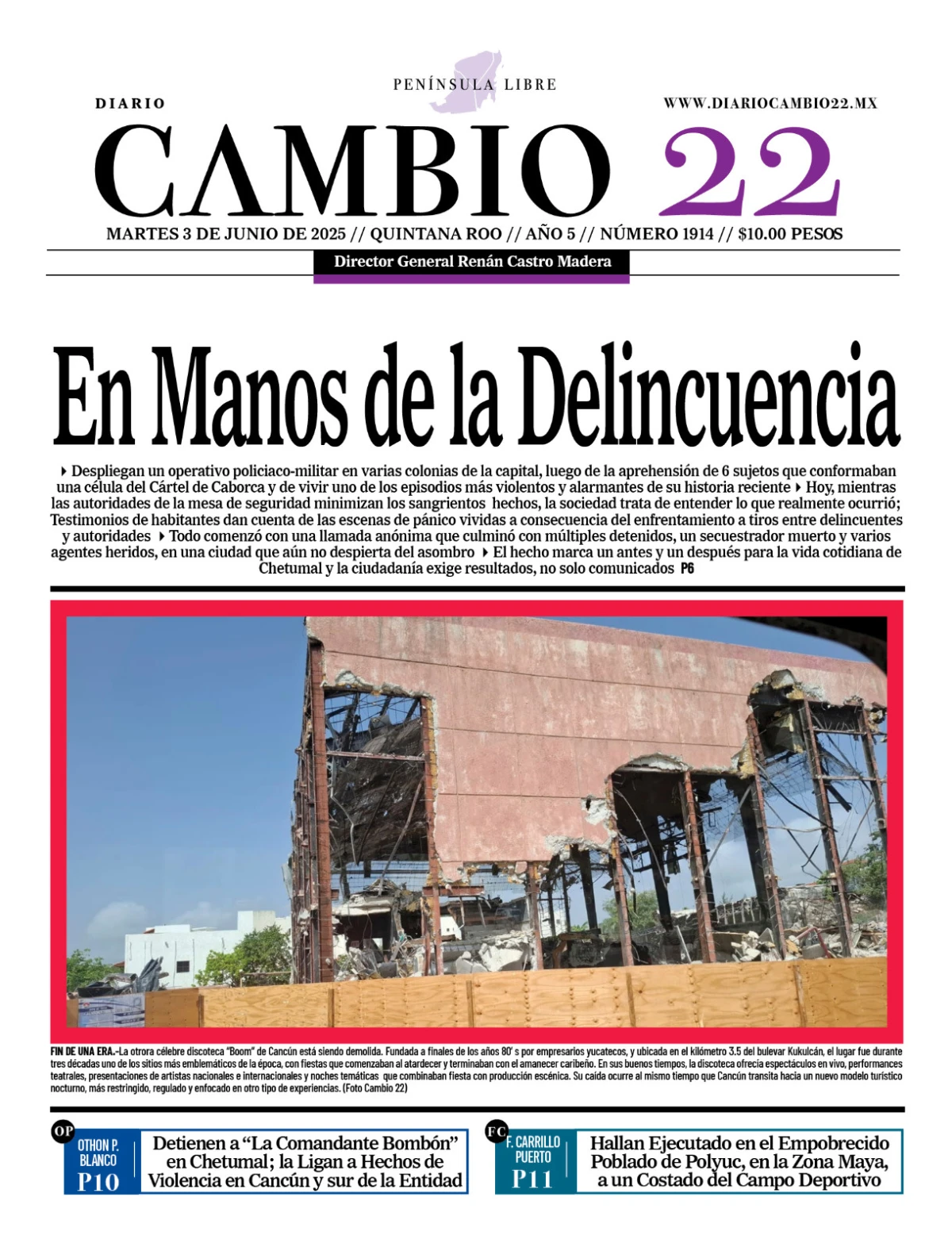 Portada de Diario Cambio 22 del martes, 3 de junio de 2025