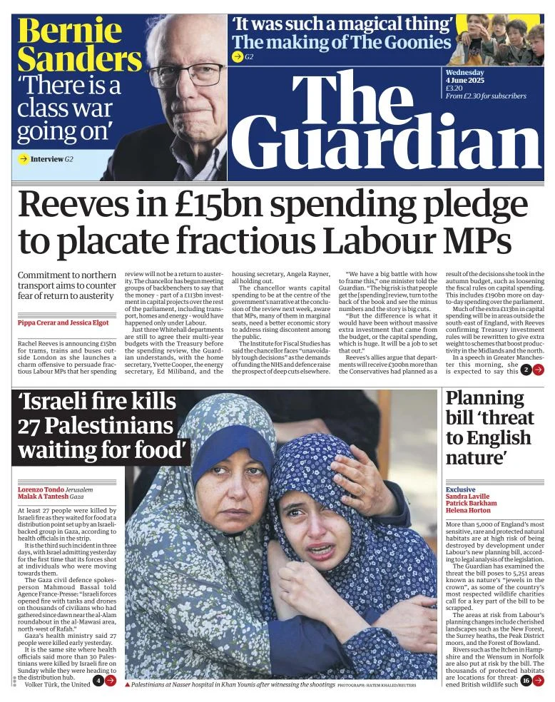 Portada de The Guardian (reino Unido) del miércoles, 4 de junio de 2025