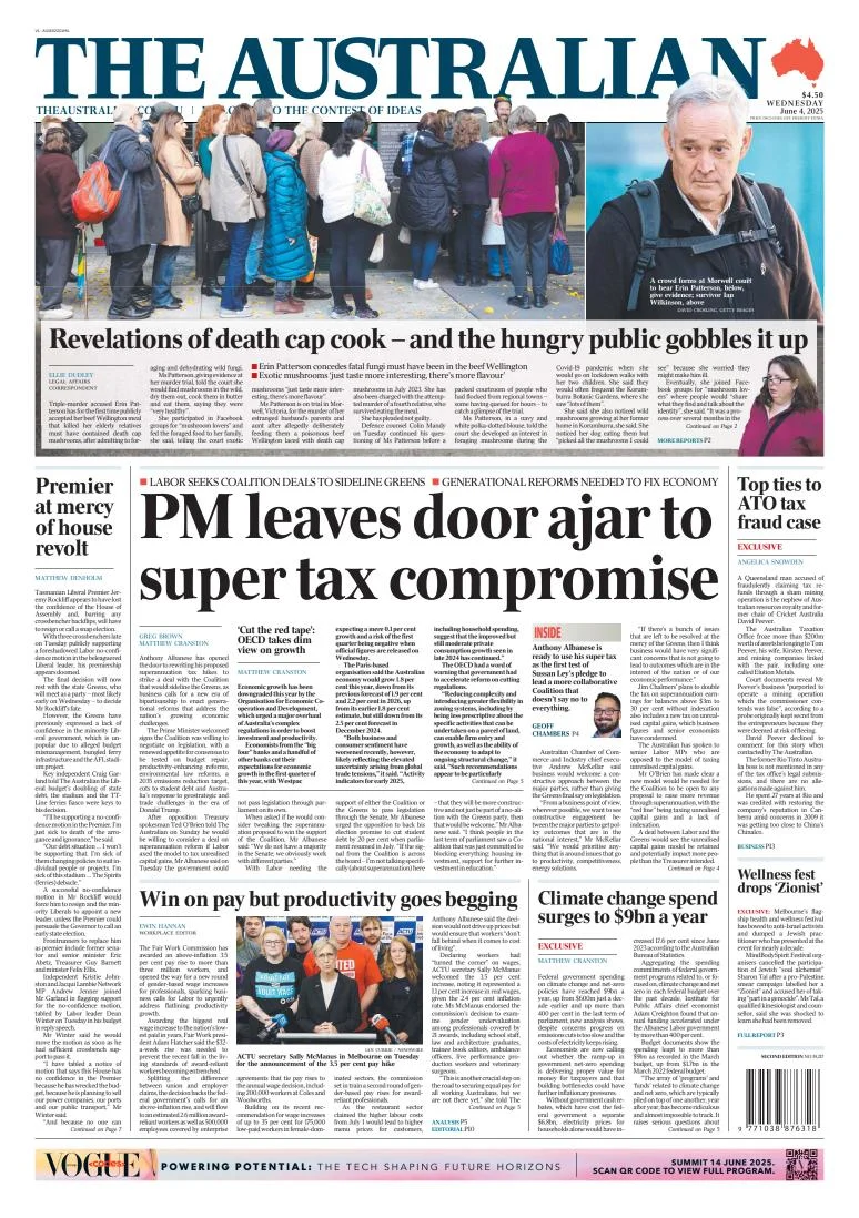 Portada de The Australian del miércoles, 4 de junio de 2025