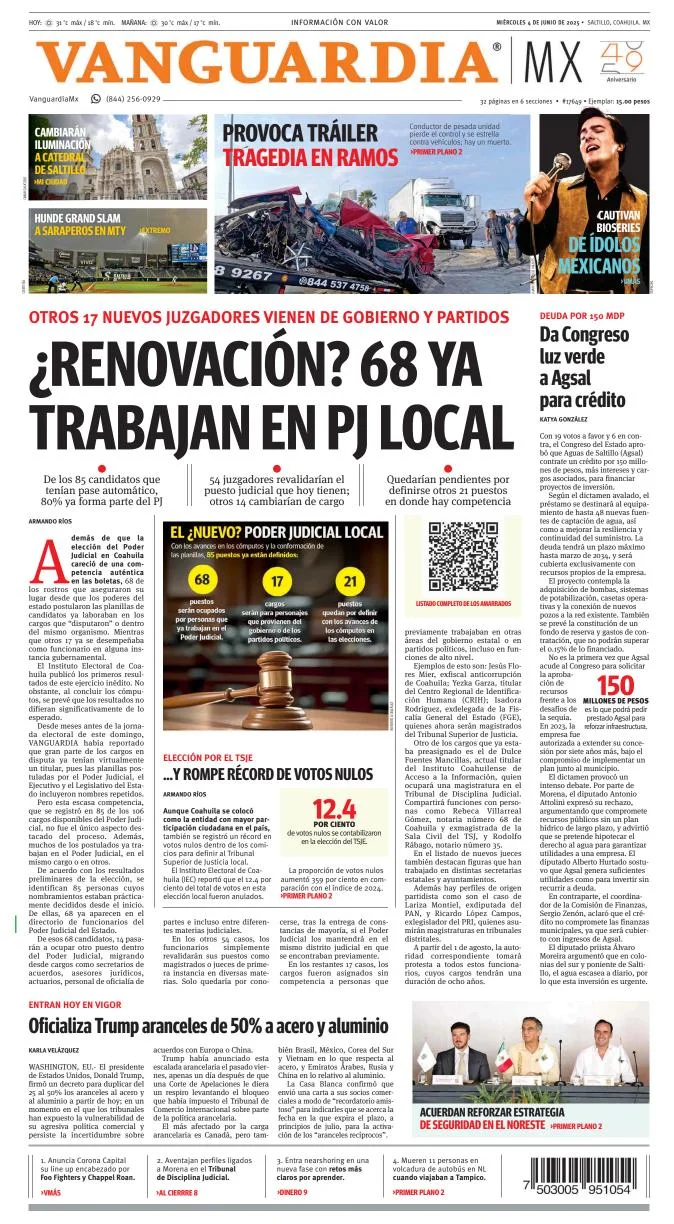 Portada de Vanguardia del miércoles, 4 de junio de 2025