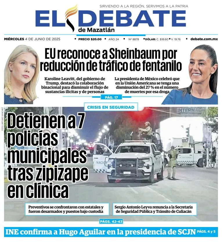 Portada de El Debate de Mazatlan del miércoles, 4 de junio de 2025