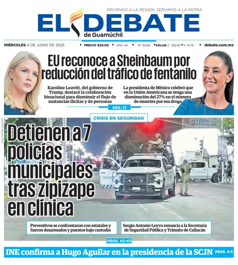Portada de El Debate de Guamuchil del miércoles, 4 de junio de 2025