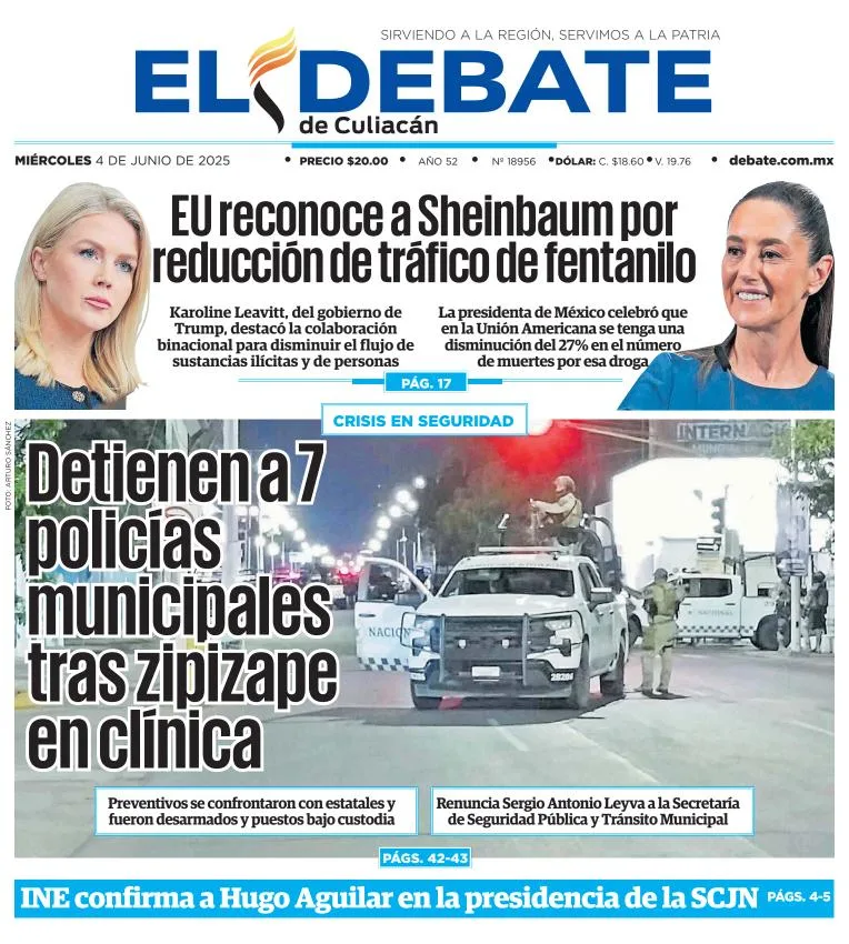 Portada de El Debate de Culiacan del miércoles, 4 de junio de 2025